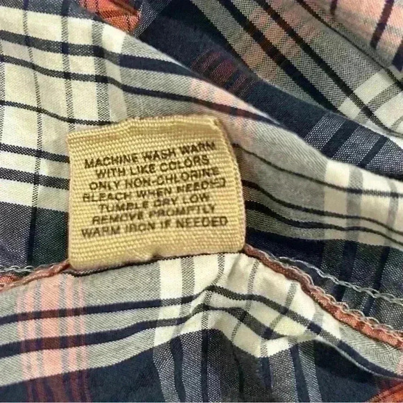 Ruff Hewn Well Worn Men’s Long Sleeve Plaid Button Down Shirt Navy Orange Size L - Picture 4 of 7